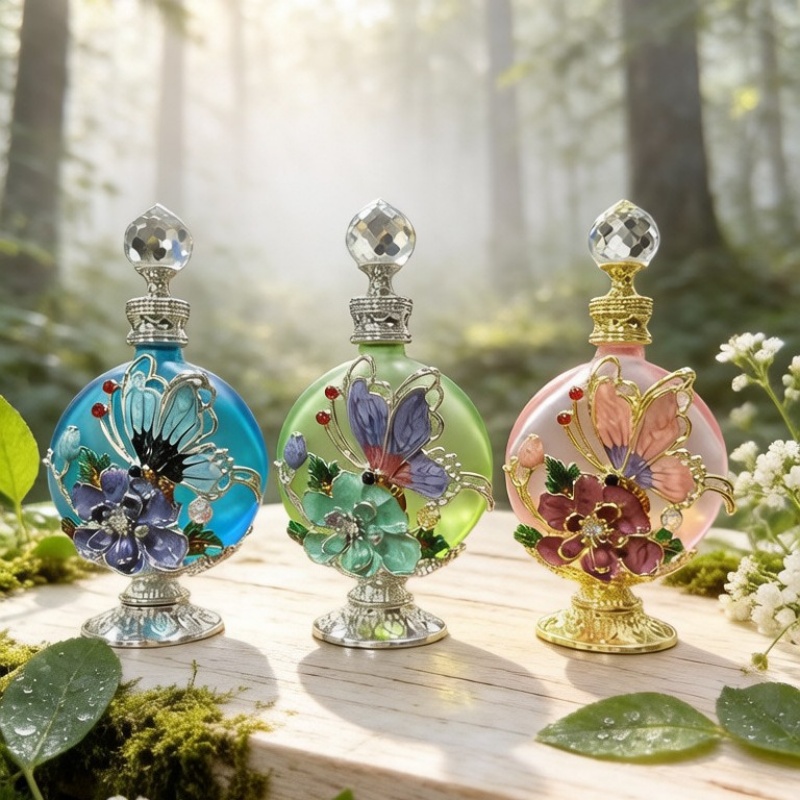 Perfume Fragrance Base - 4 stuks lege parfumflesjes, emaille vlinder,